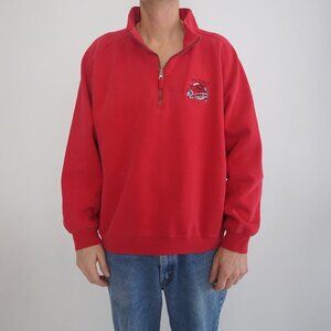 VTG Gear For Sports Big Cotton Red Lighthouse Cove Quarter Zip Pullover Sweater